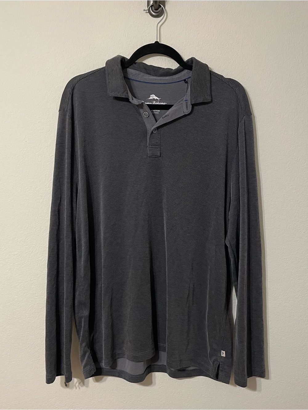 Tommy Bahama Mens L Gray Tencel Modal Long Sleeve Polo Performance Golf